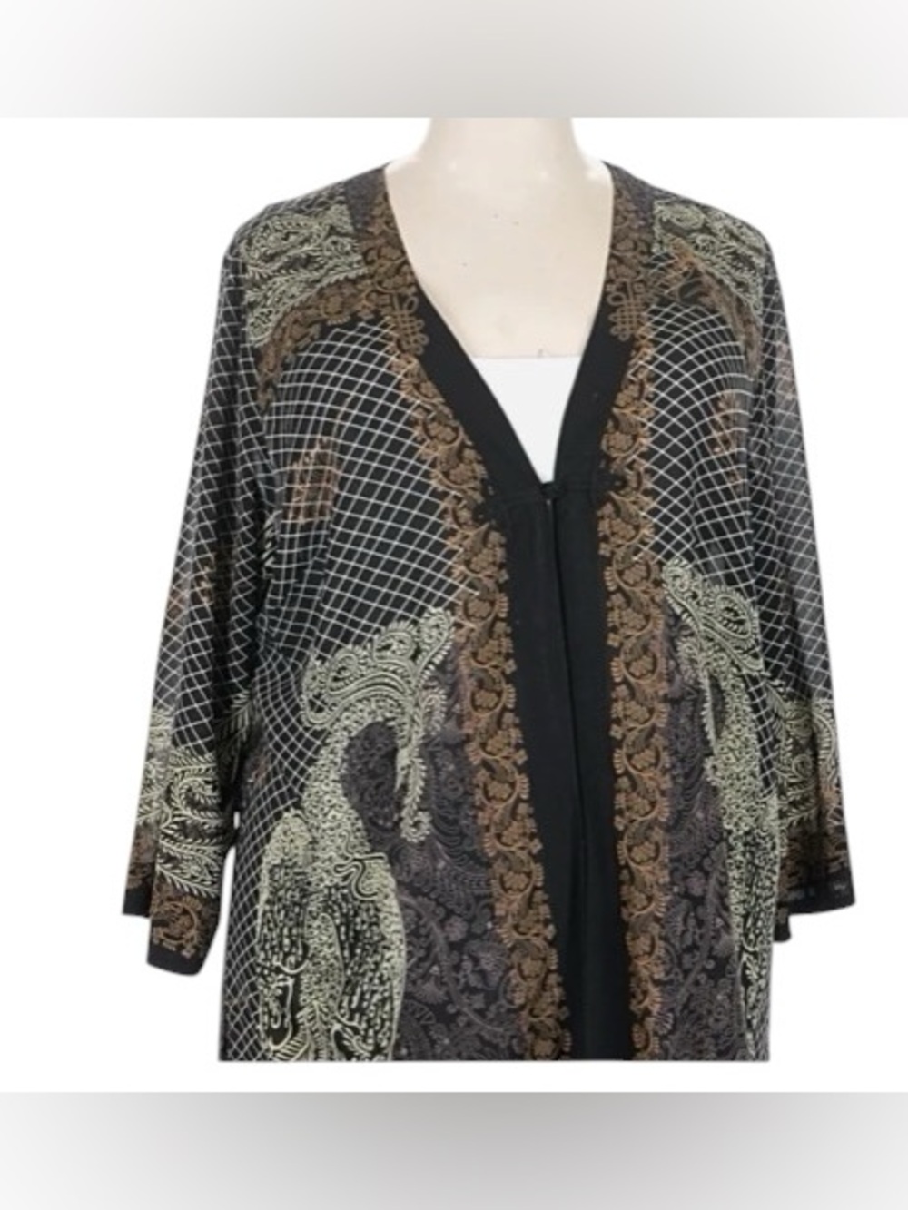 Citron~Santa Monica Beaded Peacock 
Silk Kimono Duster 
Semi-Sheer
Size 1X
NWOT - Picture 11 of 14